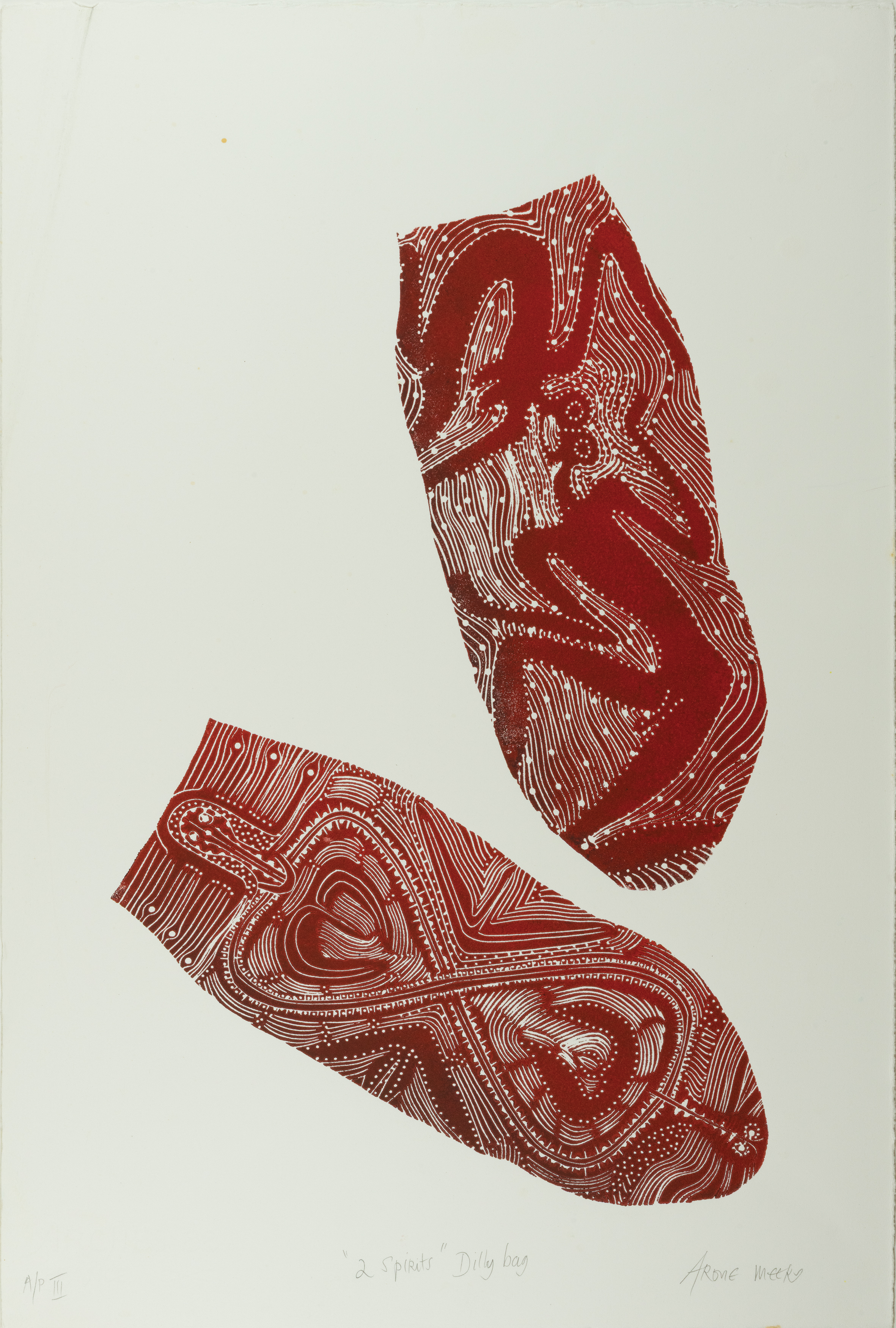 ARONE MEEKS | 2 Spirits Dilly Bag | 2010 | linocut with two colour blend | paper