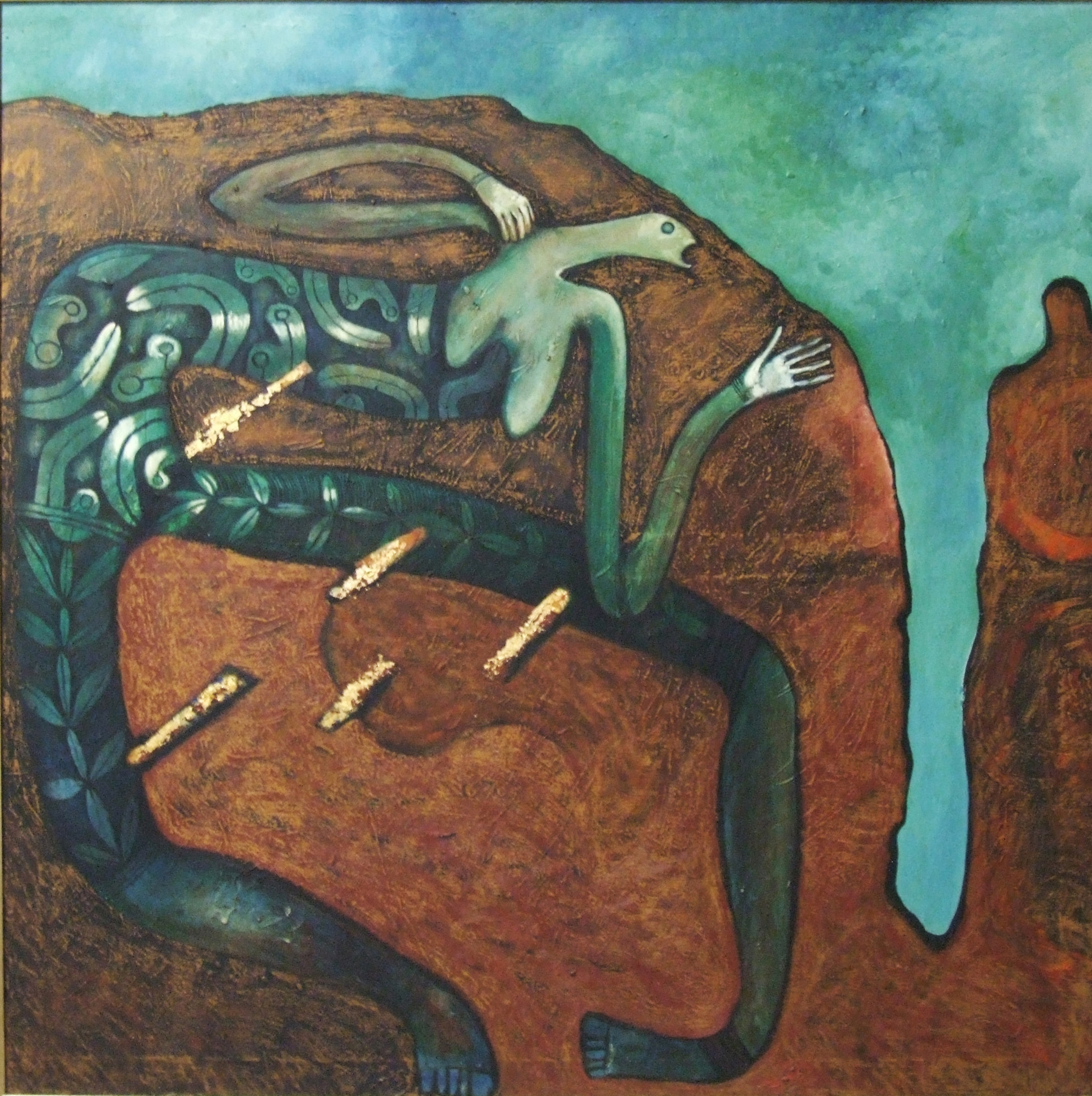 ARONE MEEKS | Barramundi Dreaming | Barramundi Dreaming | 1991 | oil on canvas | Frame: 1230 x 1230 x 40 mm